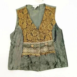 Vintage womens size small Rene Derhy Collection olive green gold boho Stud vest